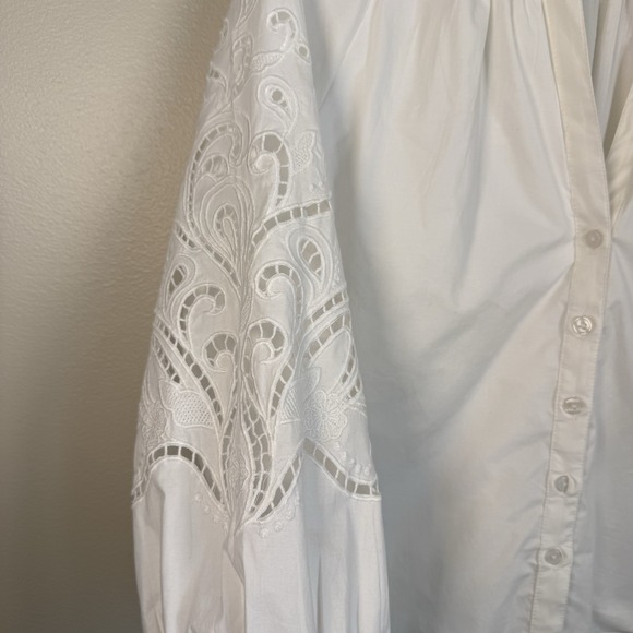 NWOT Evereve Women M Top Blouse White Puff Sleeve Boho Peasant Cotton Cottage - Picture 4 of 10